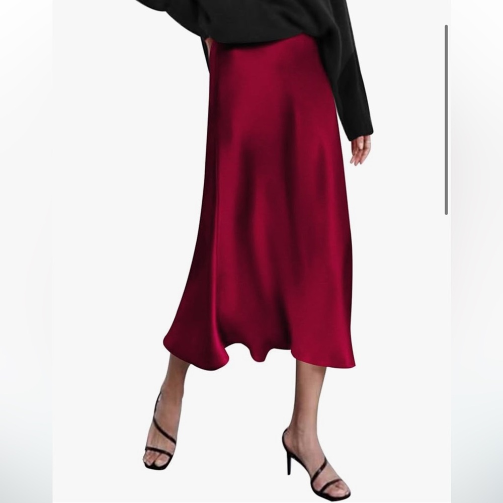 Satin Skirts Casual Silk Midi Skirt High Waisted Long Skirt